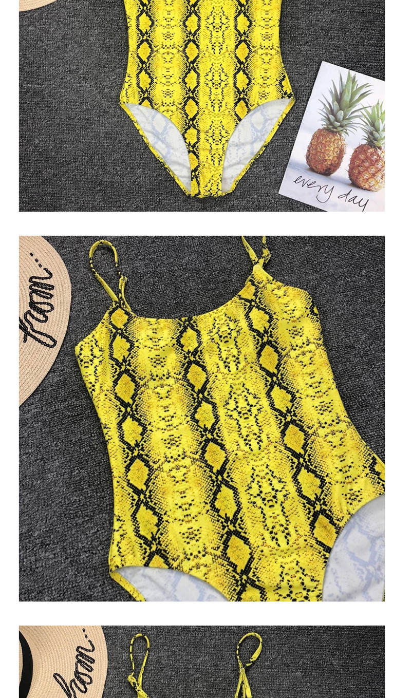 Fashion Yellow Snake Pattern Printed One-piece Swimsuit,One Pieces