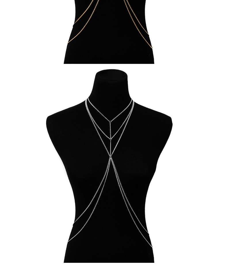 Fashion White K Geometric Multilayer Tassel Body Chain,Body Piercing Jewelry