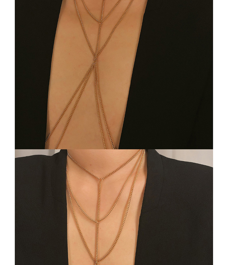 Fashion Gold Geometric Multilayer Tassel Body Chain,Body Chain