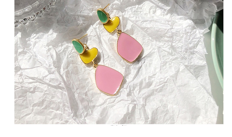 Fashion Pink Geometric Contrast Asymmetric Earrings,Drop Earrings