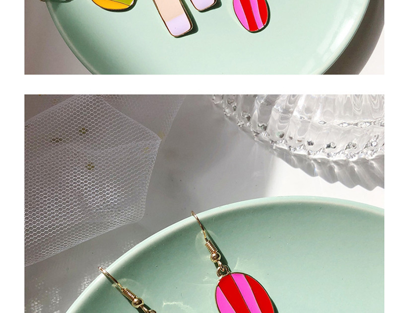 Fashion Elliptical Color Geometric Metal Drop Glaze Stitching Contrast Earrings,Drop Earrings