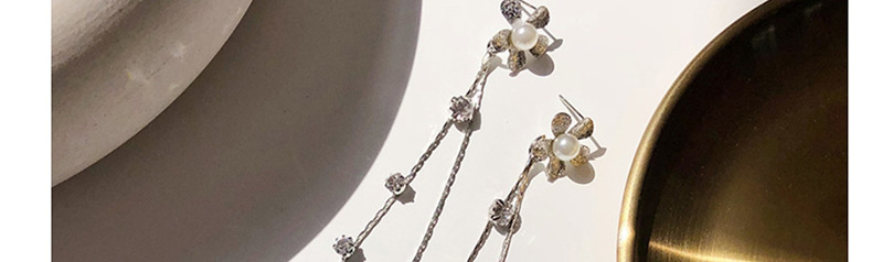 Fashion Silver Flower Tassel Pearl Earrings,Drop Earrings