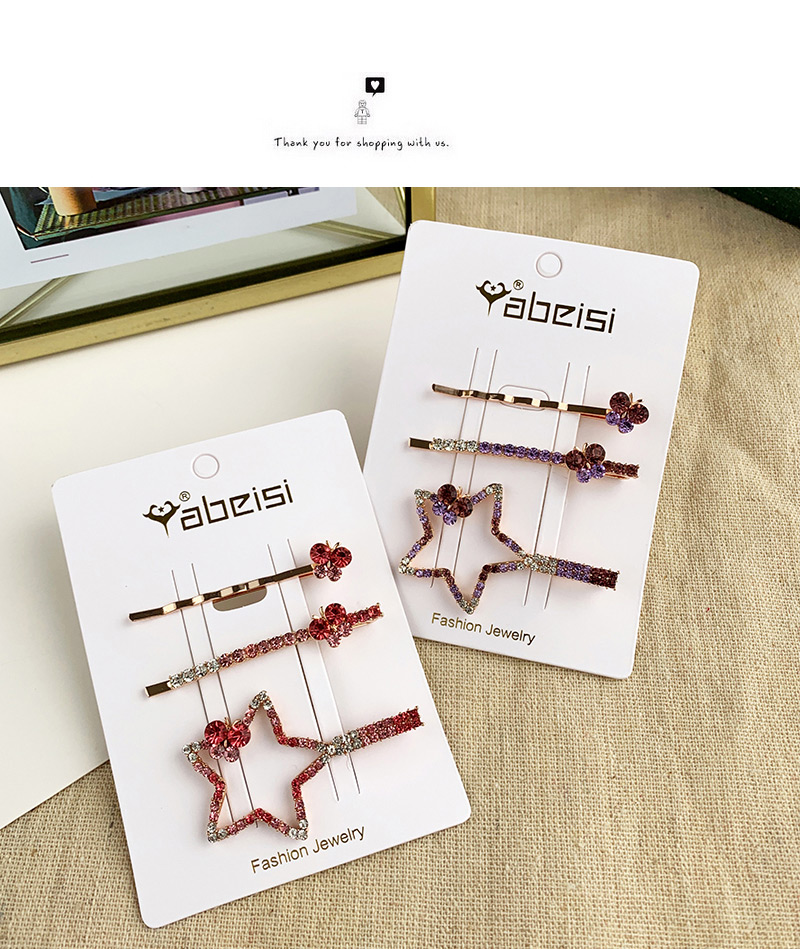 Fashion Red Alloy Diamond Five-pointed Star Butterfly Hair Clip Set,Hairpins