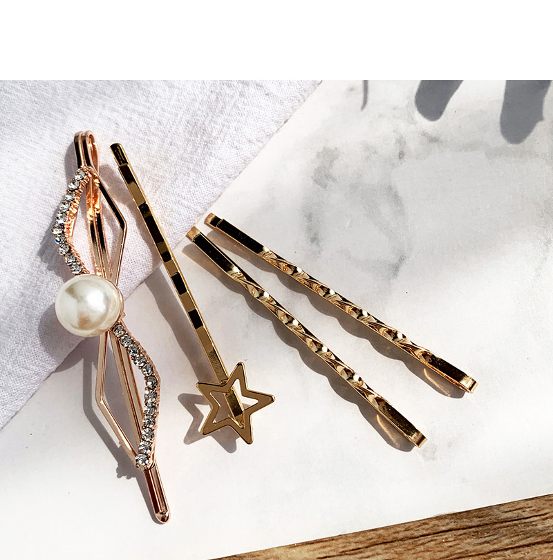 Fashion Small Five-pointed Star Alloy Diamondd Pearl Five-pointed Star Hairpin Set,Hairpins