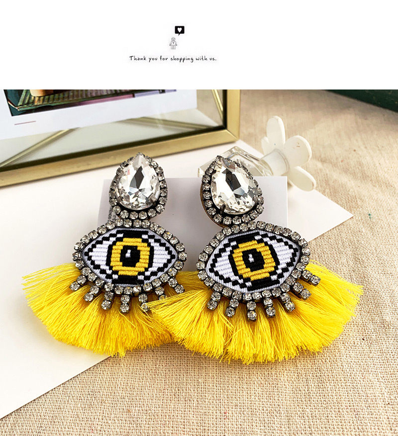 Fashion Khaki Alloy Studded Eye Tassel Earrings,Drop Earrings