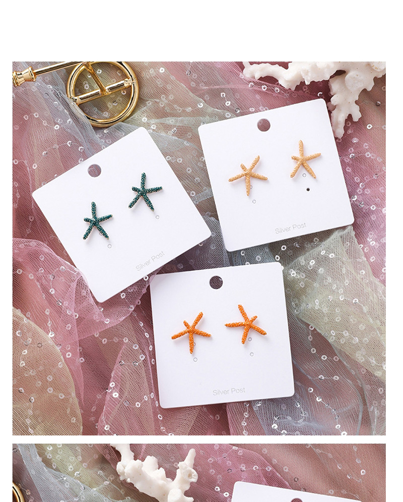 Fashion Green  Silver Needle Starfish Earrings,Stud Earrings