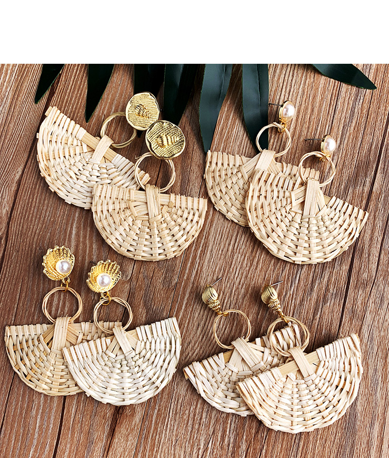 Fashion Gold Alloy Conch Rattan Fan-shaped Earrings,Drop Earrings