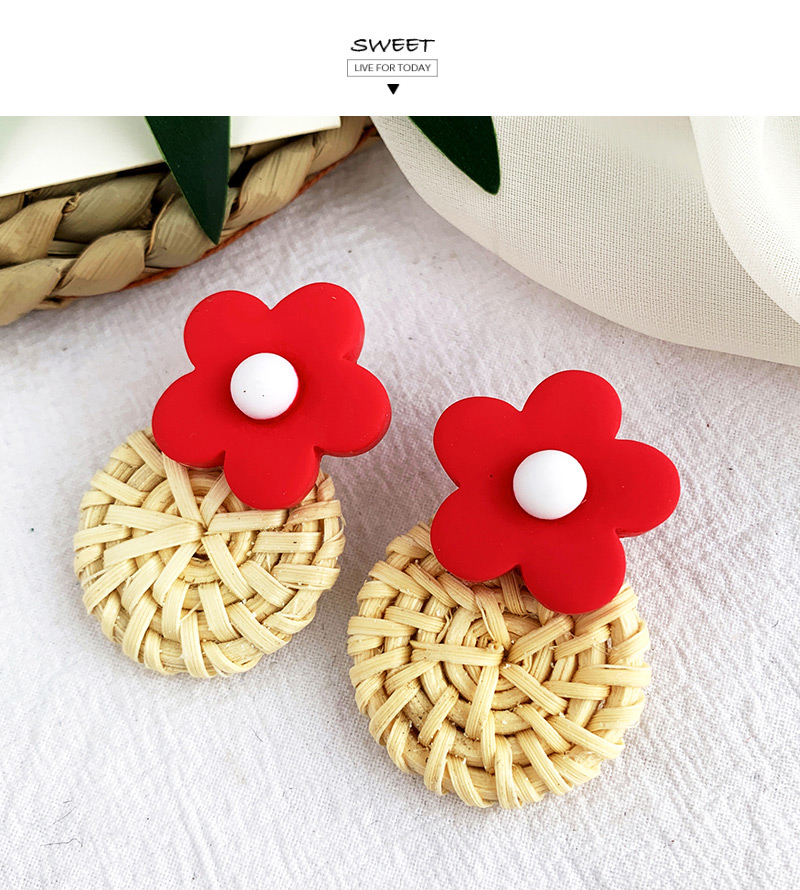 Fashion Red Resin Flower Rattan Round Earrings,Drop Earrings