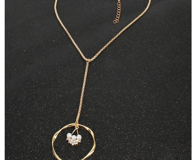 Fashion Gold Box With Diamond-like Pearl Circle Alloy Flower Necklace,Multi Strand Necklaces