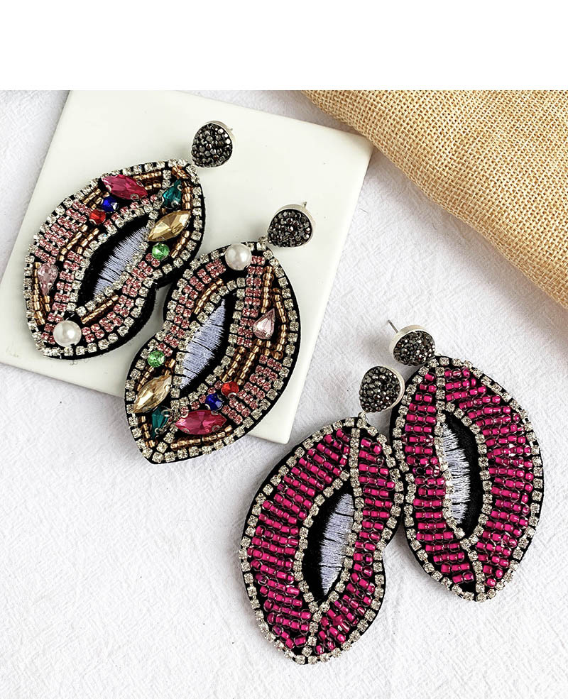 Fashion Red Alloy Non-woven Rice Beads With Diamond Ear Studs,Drop Earrings