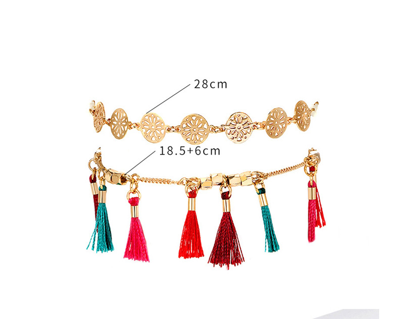 Fashion Color Hollow Round Rice Beads Fringed Double Alloy Anklet,Beaded Bracelet