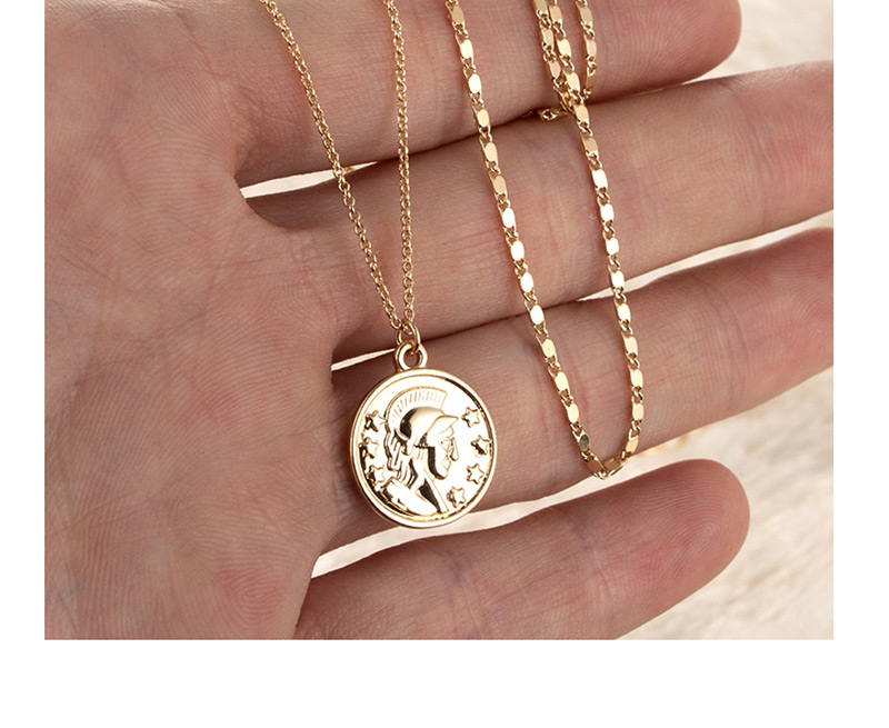 Fashion Gold Portrait Gold Coin Chain Multi-layer Alloy Necklace,Multi Strand Necklaces