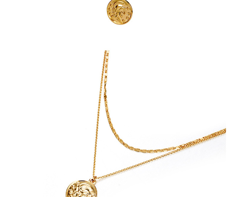 Fashion Gold Portrait Gold Coin Chain Multi-layer Alloy Necklace,Multi Strand Necklaces