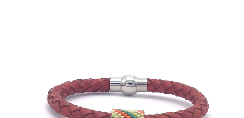 Fashion Orange Beizhu Stainless Steel Leather Braided Bracelet,Bracelets