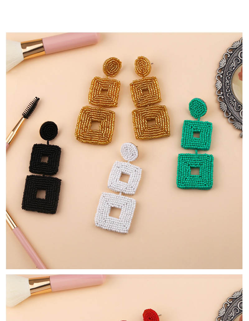 Fashion Black Woven Double-sided Rice Beads Square Earrings,Drop Earrings