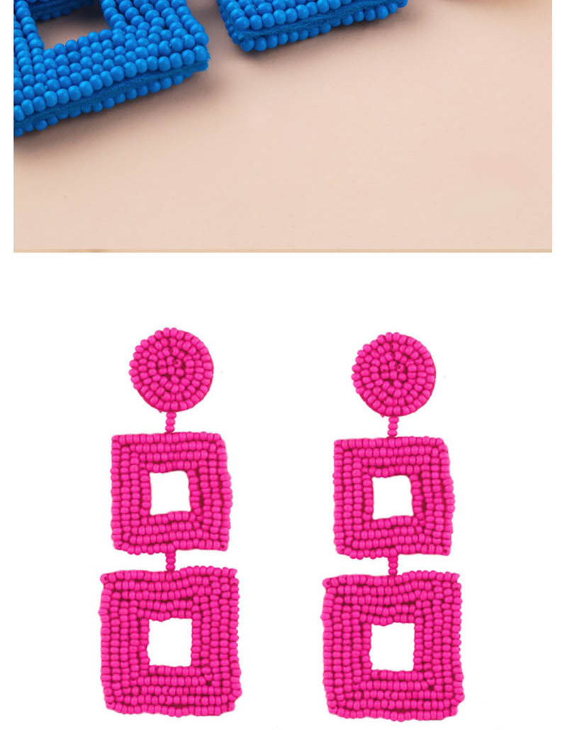 Fashion Rose Red Woven Double-sided Rice Beads Square Earrings,Drop Earrings