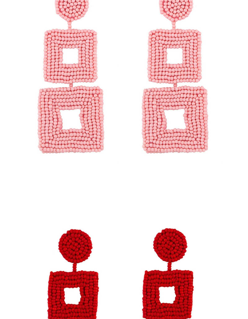 Fashion Gold Woven Double-sided Rice Beads Square Earrings,Drop Earrings