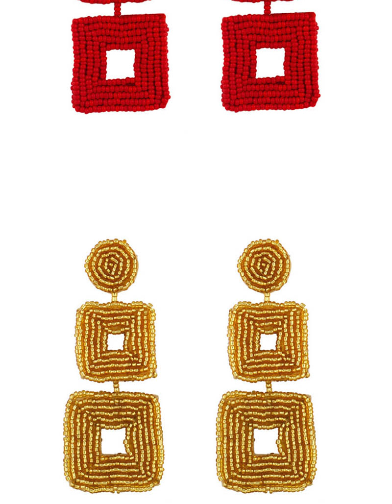 Fashion Rose Red Woven Double-sided Rice Beads Square Earrings,Drop Earrings