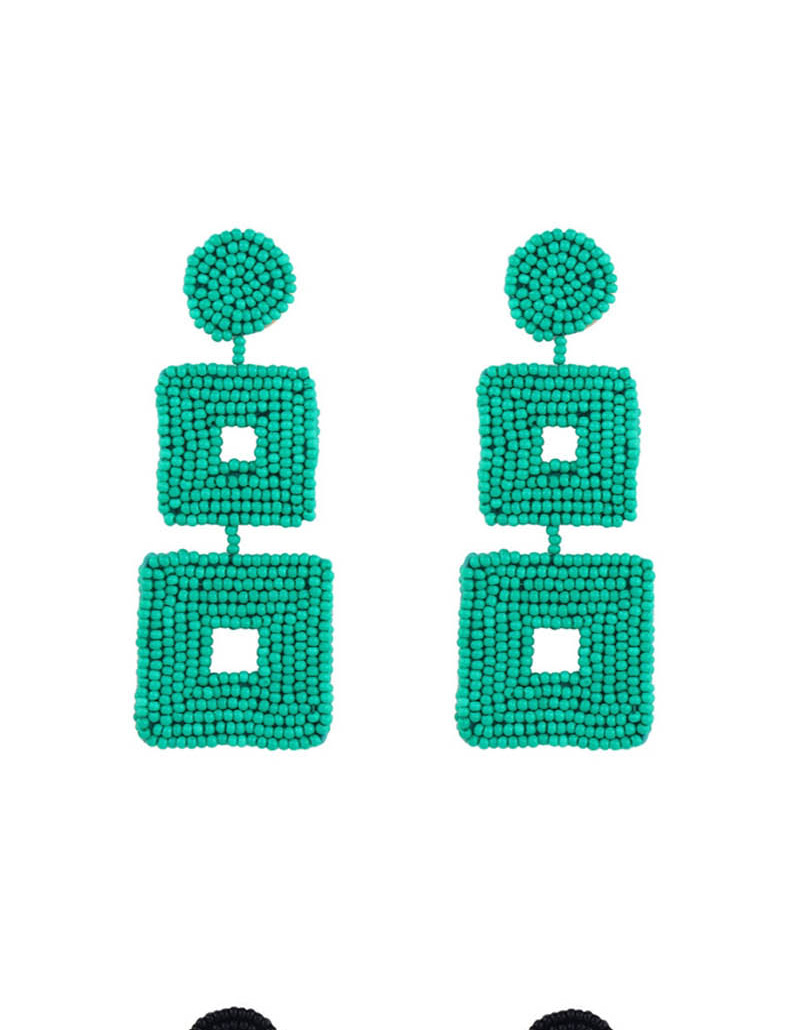 Fashion Black Woven Double-sided Rice Beads Square Earrings,Drop Earrings