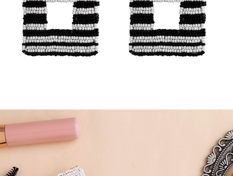 Fashion Black And White Stripes Rice Beads Earrings,Drop Earrings