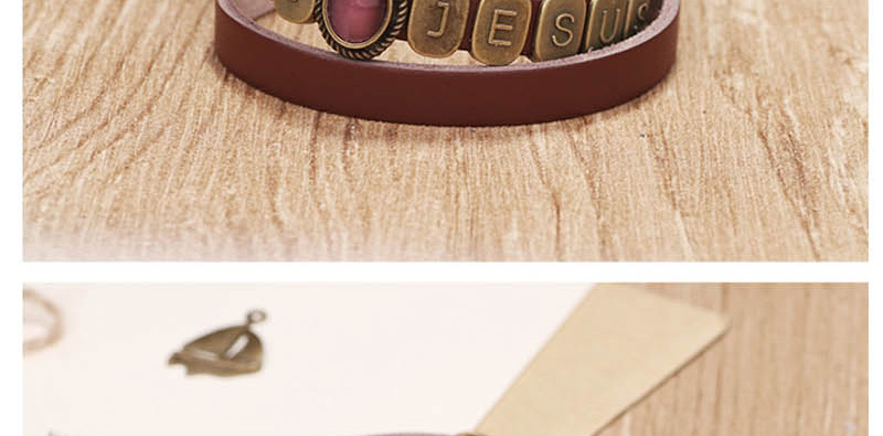 Fashion Brown Alloy Letter Leather Bracelet,Fashion Bracelets