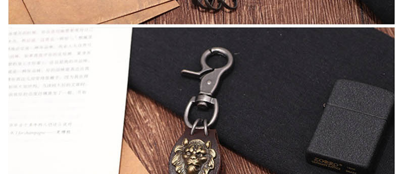 Fashion Bronze Leather Rope Woven Metal Lion Keychain,Fashion Keychain