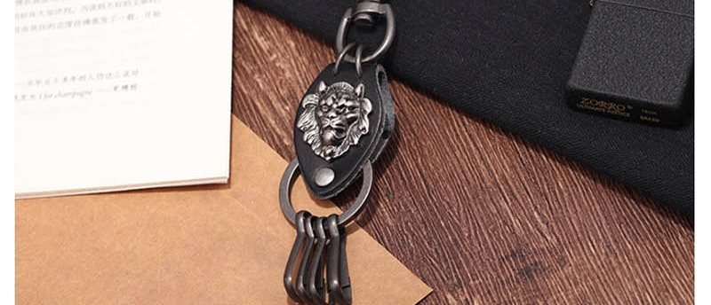 Fashion Bronze Leather Rope Woven Metal Lion Keychain,Fashion Keychain