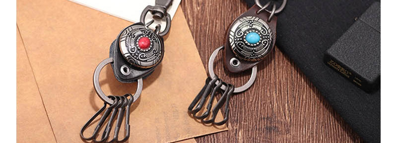 Fashion Red Pine Feather Turquoise Alloy Leather Keychain,Fashion Keychain