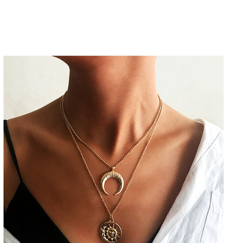 Fashion Gold Sun Moon Metal Adjustable Necklace,Multi Strand Necklaces