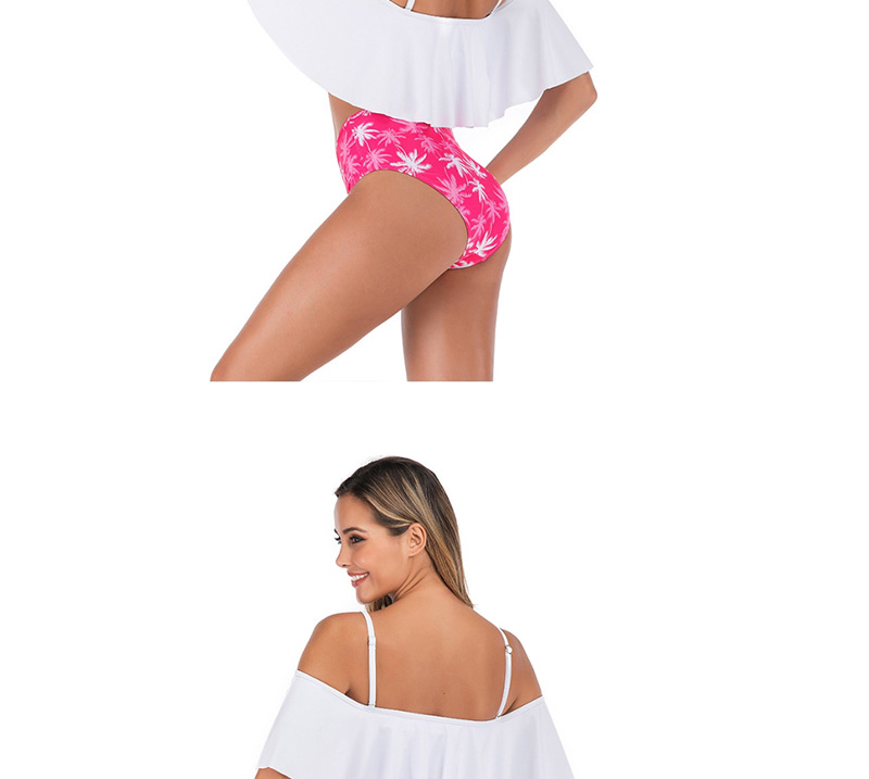 Fashion White Ruffled Coco Printed Bikini,Swimwear Sets