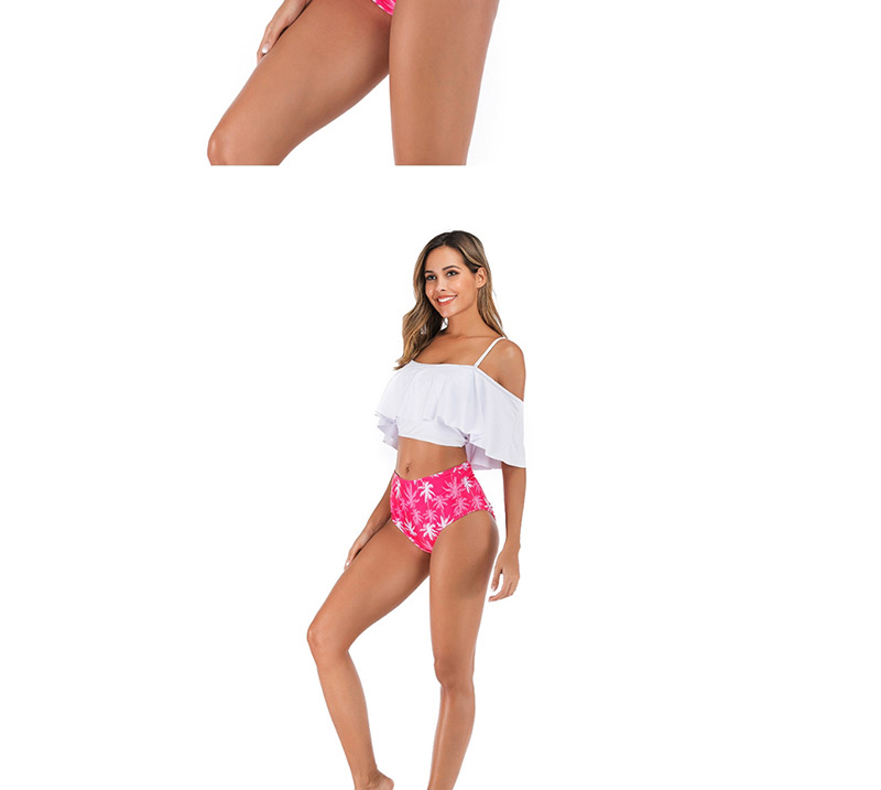 Fashion White Ruffled Coco Printed Bikini,Swimwear Sets