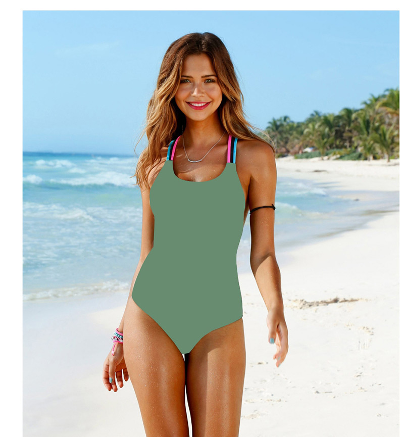 Fashion Armygreen Color Rope One-piece Swimsuit,One Pieces