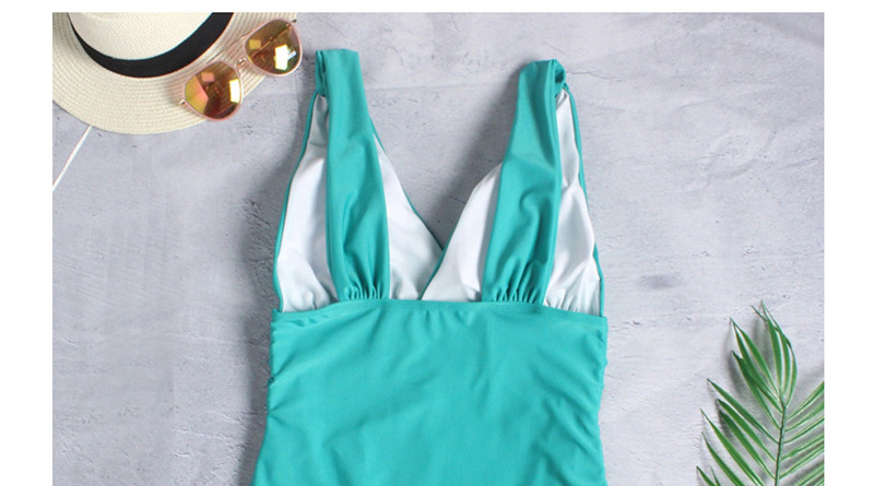 Fashion Lake Green Solid Color One-piece Swimsuit,One Pieces