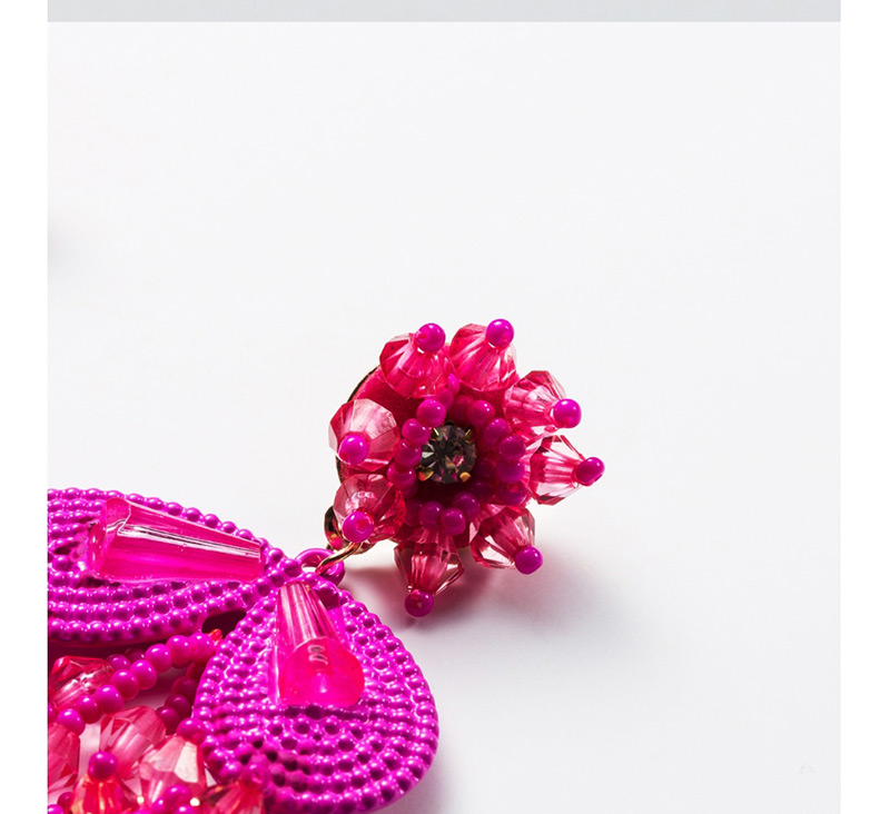 Fashion Red Acrylic Crystal Rice Beads Flower Tassel Earrings,Drop Earrings