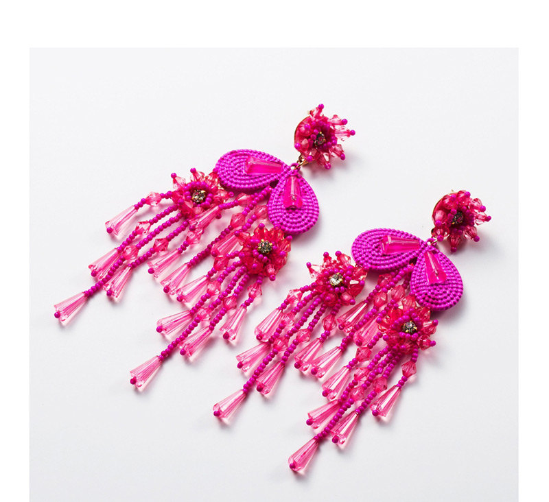 Fashion Black Acrylic Crystal Rice Beads Flower Tassel Earrings,Drop Earrings