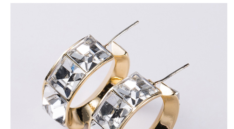Fashion White  Silver Pin C-shaped Outer Diamond-studded Earrings,Stud Earrings