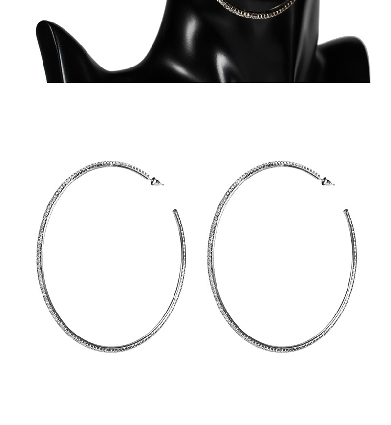 Fashion Silver No. 8 Large Circle With Diamond Earrings,Hoop Earrings
