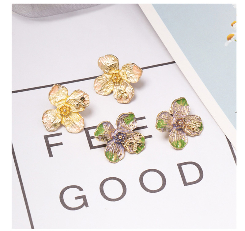 Fashion Green Painted Painted Four-leaf Clover Earrings,Stud Earrings