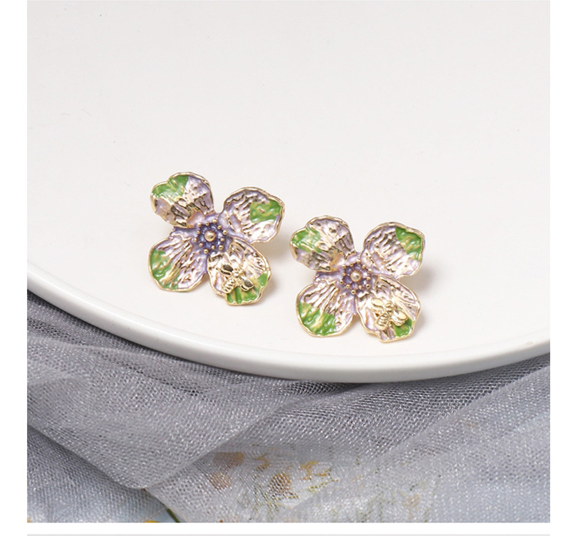 Fashion Pink Painted Painted Four-leaf Clover Earrings,Stud Earrings