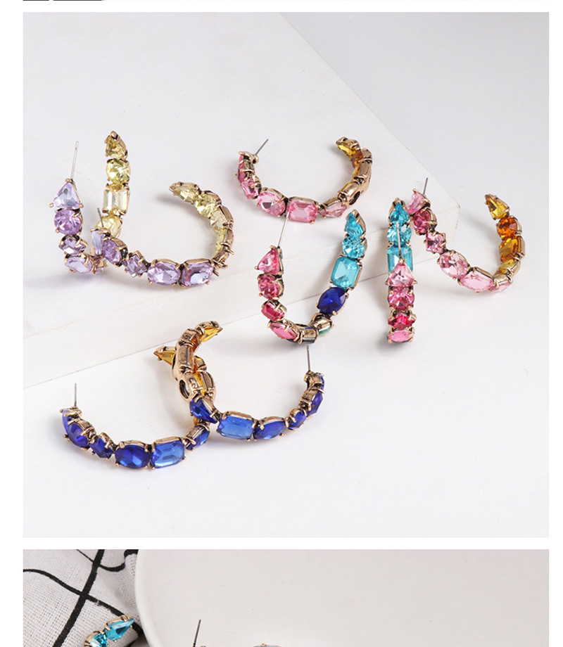 Fashion Color Glass Drill Inlaid With C-shaped Earrings,Hoop Earrings