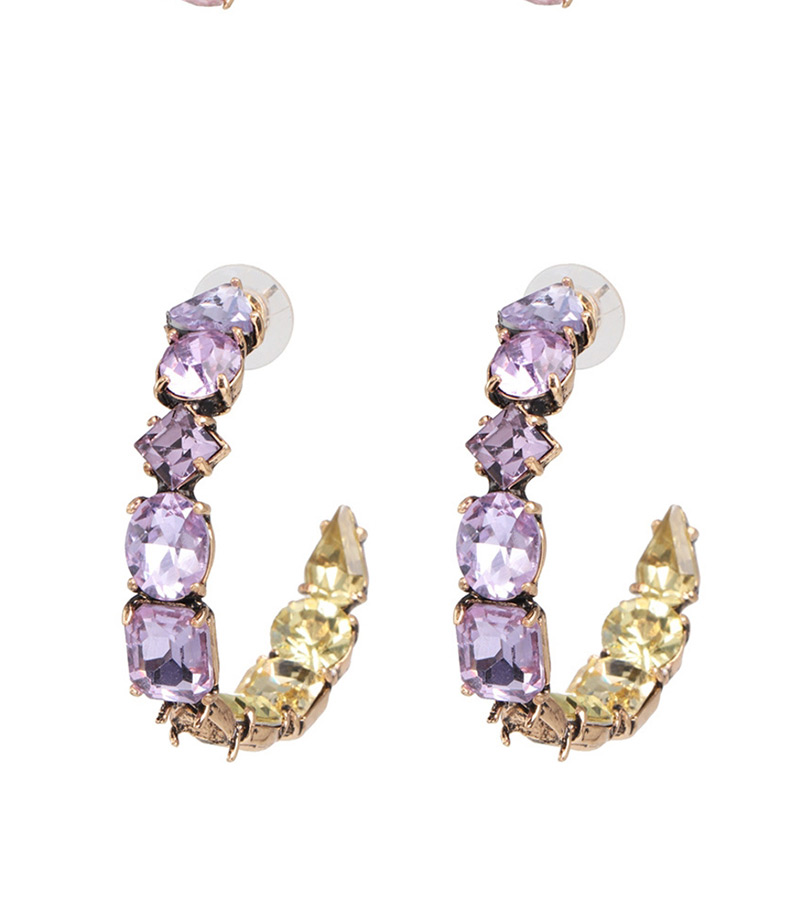 Fashion Purple Glass Drill Inlaid With C-shaped Earrings,Hoop Earrings