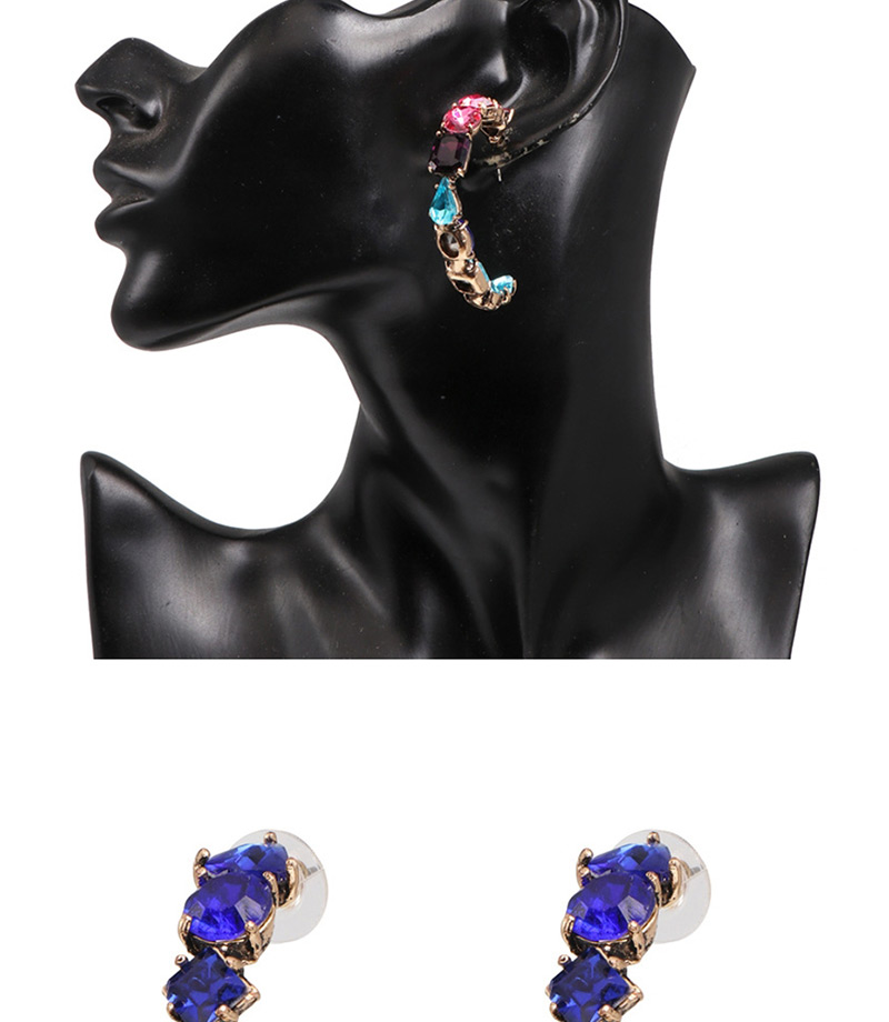 Fashion Purple Glass Drill Inlaid With C-shaped Earrings,Hoop Earrings