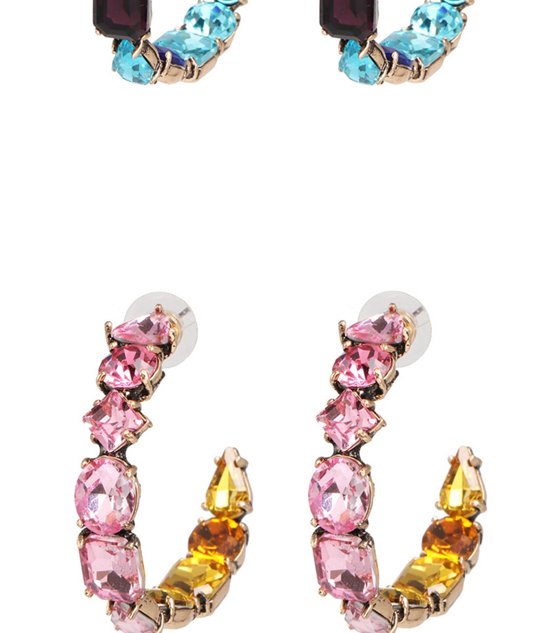 Fashion Pink Glass Drill Inlaid With C-shaped Earrings,Hoop Earrings