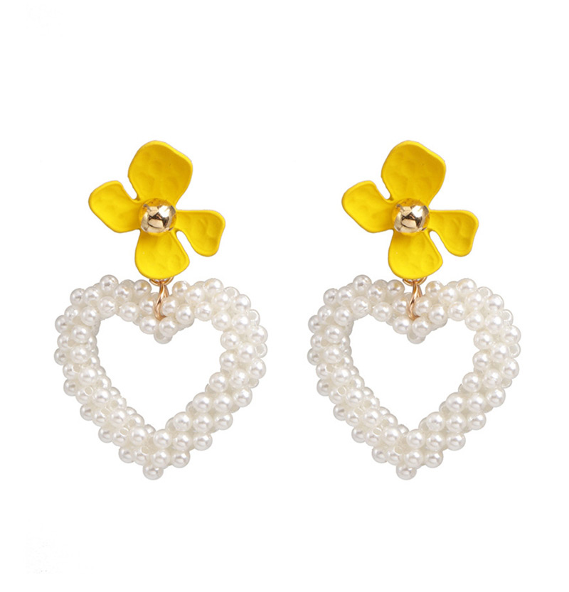 Fashion Yellow Budo Pearl Love Heart Earrings,Drop Earrings