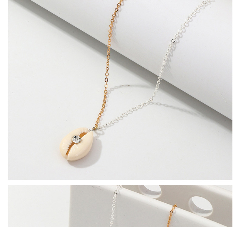 Fashion Silver + Gold Shell And Diamond Necklace,Pendants
