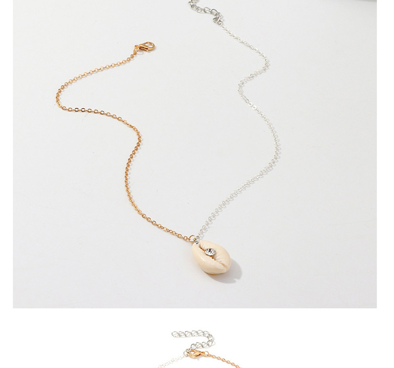 Fashion Silver + Gold Shell And Diamond Necklace,Pendants