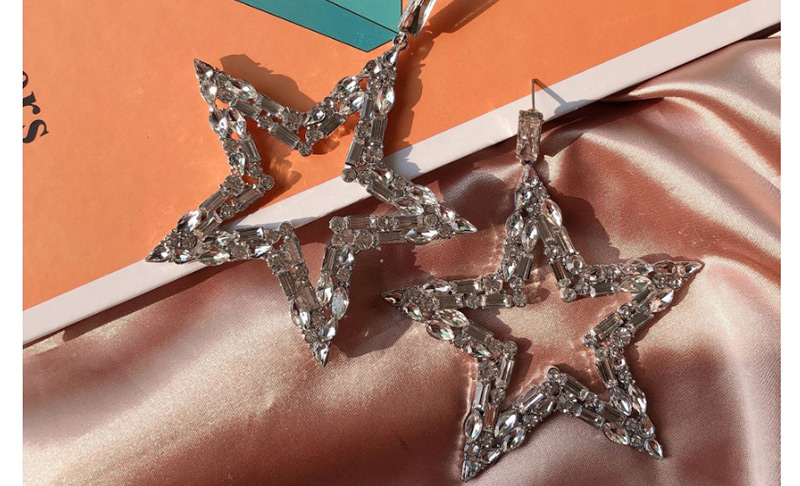 Fashion Pentagram Stitching Gemstone Five-pointed Star Flash Drill Earrings,Drop Earrings