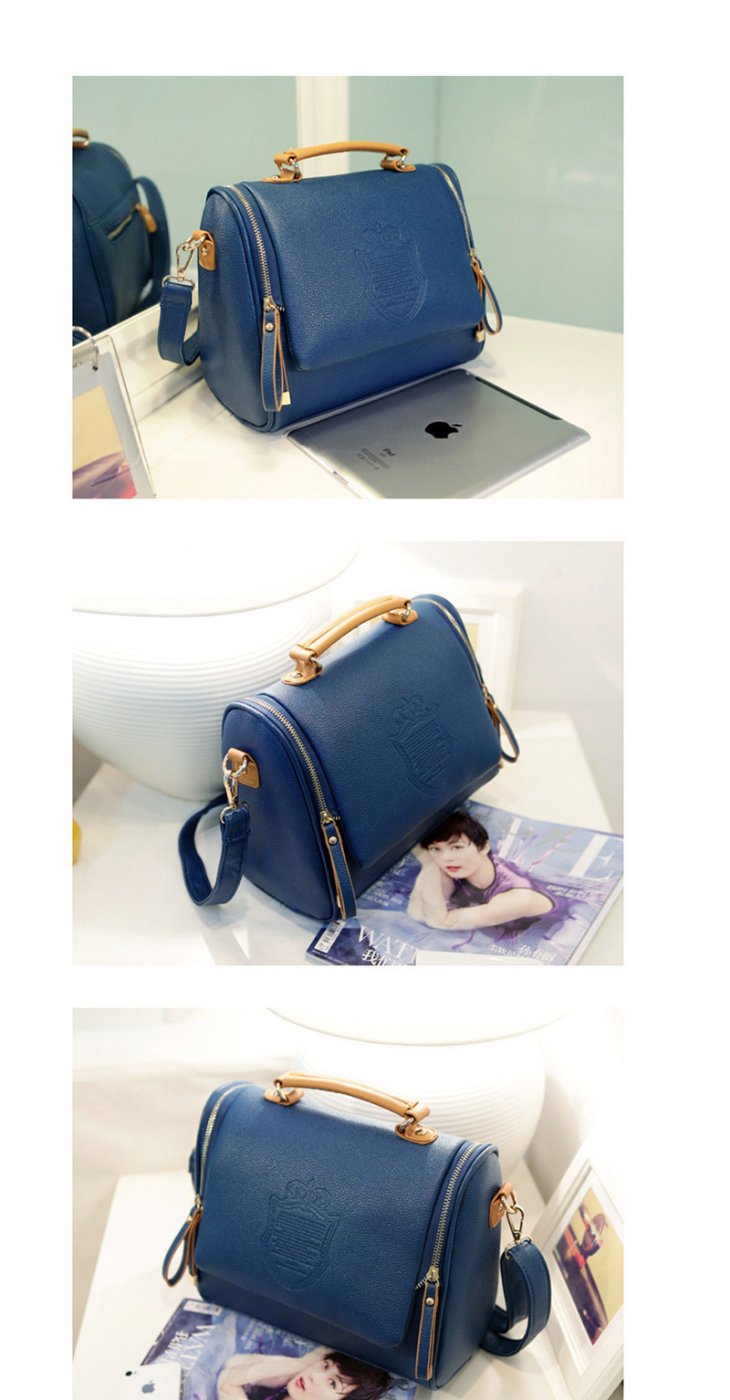 Fashion Blue Double Pull Crown Shoulder Bag Shoulder Bag,Handbags