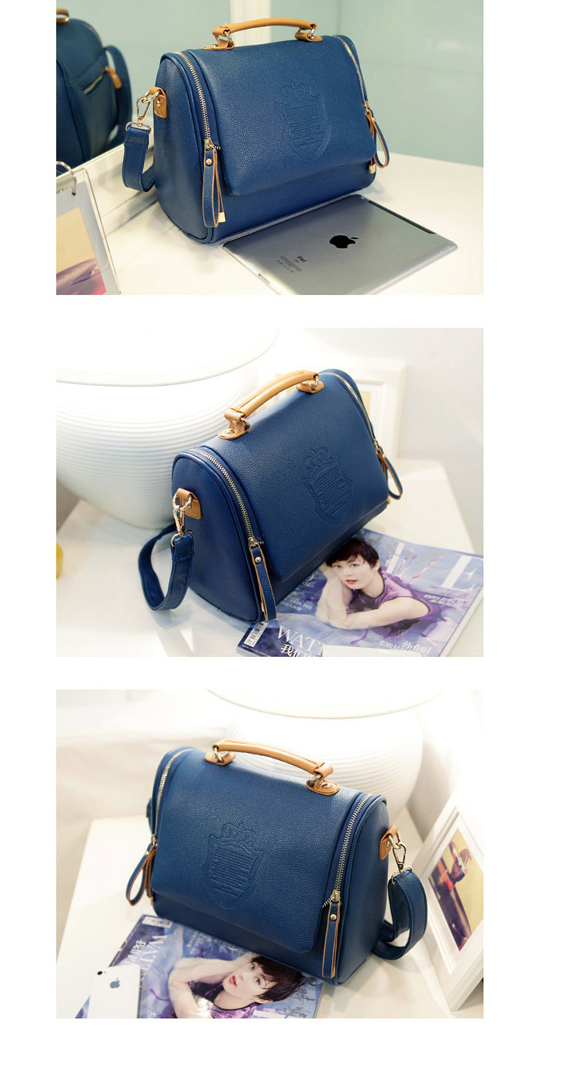 Fashion Blue Double Pull Crown Shoulder Bag Shoulder Bag,Handbags