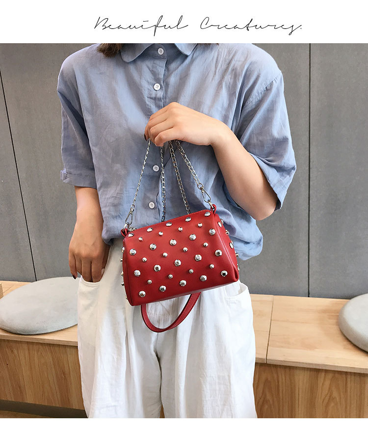 Fashion Pink Soft Leather Rivet Drill Portable Messenger Bag,Handbags